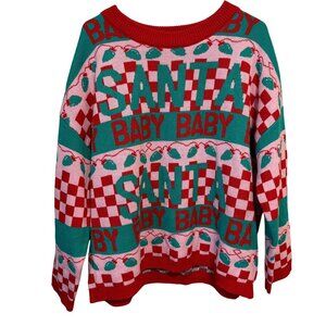 Christmas Sweater XXL "Santa Baby" Grayson Threads Red/Green/Pink Long Sleeve